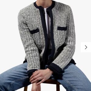 Jigsaw | Boucle Tweed Jacket | Fringe Detail | Navy | Size Small